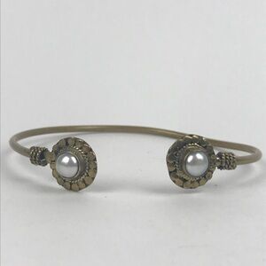 Brass Open Face Goddess Rope Pearl Cuff Bracelet